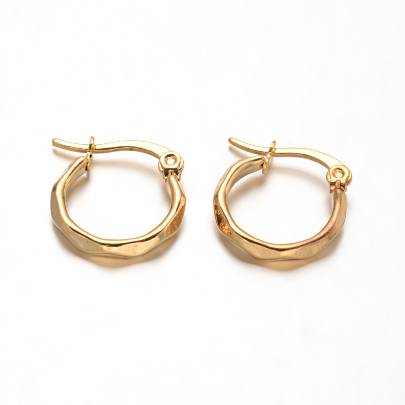 PandaHall 304 Stainless Steel Hoop Earrings, Golden, 16x15x2.5mm, Pin: 1mm Stainless Steel