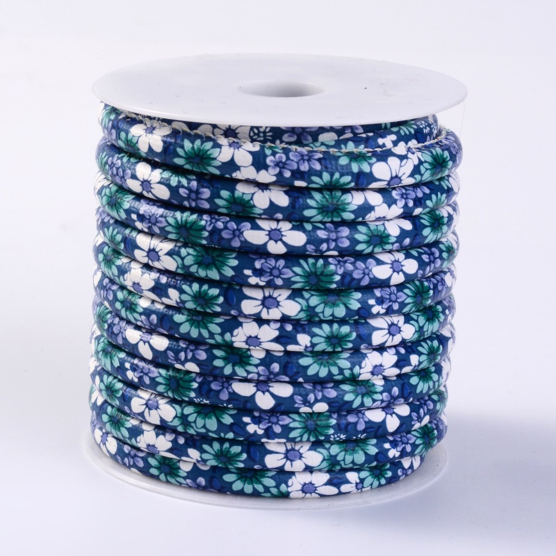 PandaHall Imitation Leather Cord, with Flower Pattern, RoyalBlue, 6mm; about 10yard/roll Imitation Leather Blue