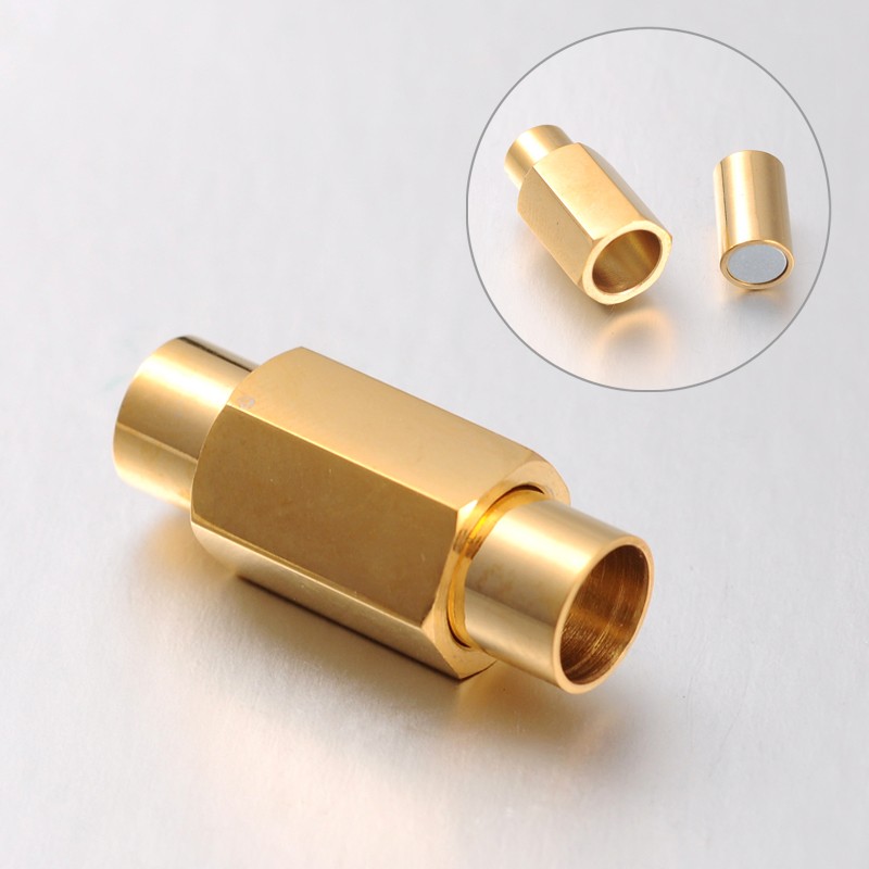 PandaHall Hexagon 304 Stainless Steel Magnetic Clasps, Golden, 20x8mm, Hole: 5mm Stainless Steel Hexagon