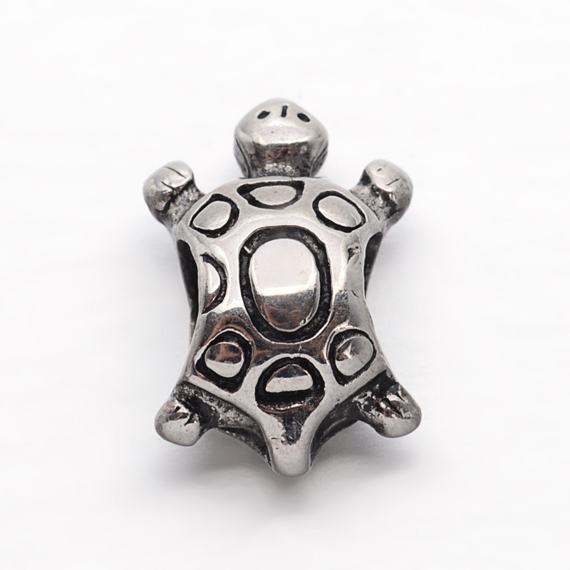 PandaHall Stainless Steel Tortoise European Large Hole Beads, Antique Silver, 14x10x6.5mm, Hole: 5mm Stainless Steel Tortoise