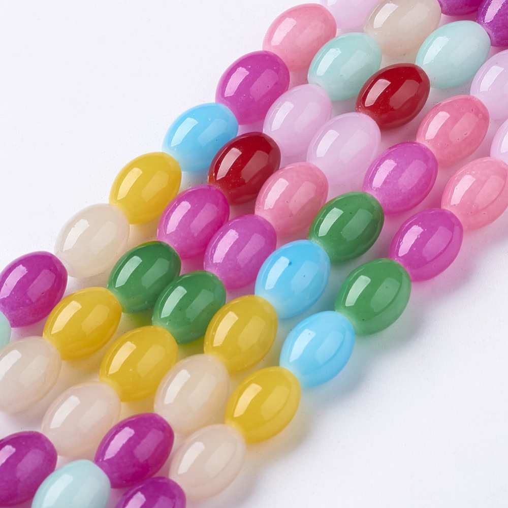 PandaHall Glass Beads Strands, Imitation Jade, Dyed, Oval, Mixed Color, 10.5~11x8~8.5mm, Hole: 1.5mm Glass Oval Multicolor