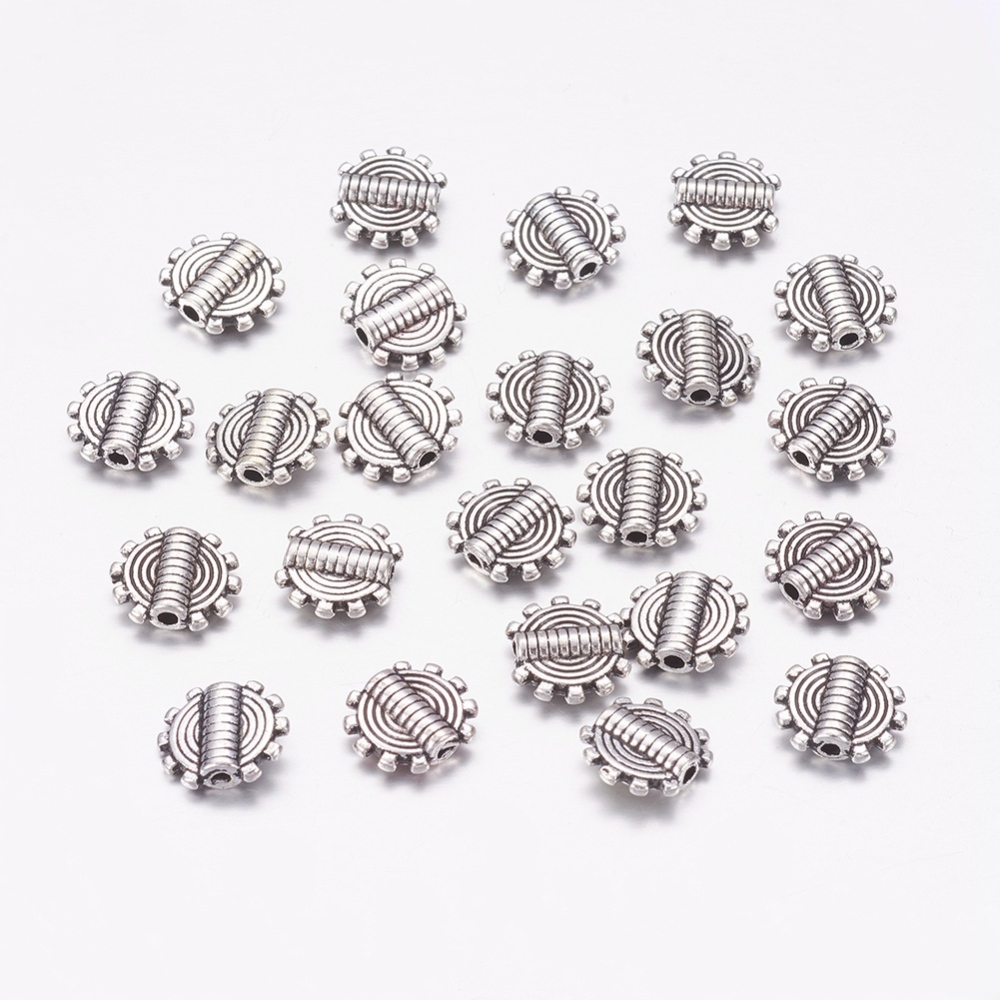 PandaHall Tibetan Style Gear Beads, Lead Free & Nickel Free & Cadmium Free, Antique Silver, about 9.5mm in diameter, 1.5mm thick, hole...