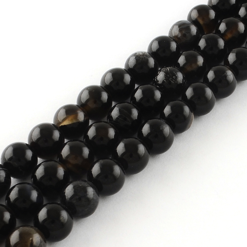PandaHall Natural Black Agate Round Bead Strands, Dyed, 10mm, Hole: 1mm; about 38pcs/strand, 14.9" Black Agate Round Black