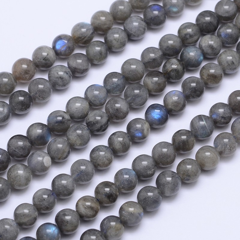 PandaHall Natural Labradorite Round Bead Strands, 8mm, Hole: 1mm; about 48pcs/strand, 15.5" Labradorite Round Gray