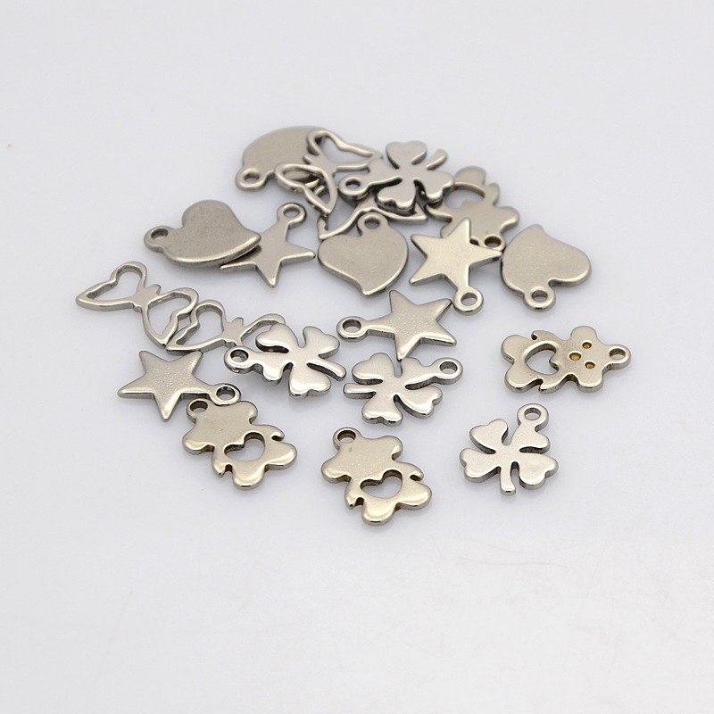 PandaHall Mixed 304 Stainless Steel Charms Pendants, Stainless Steel Color, 7~13x6~12x1mm, Hole: 1~3x5mm Stainless Steel Others