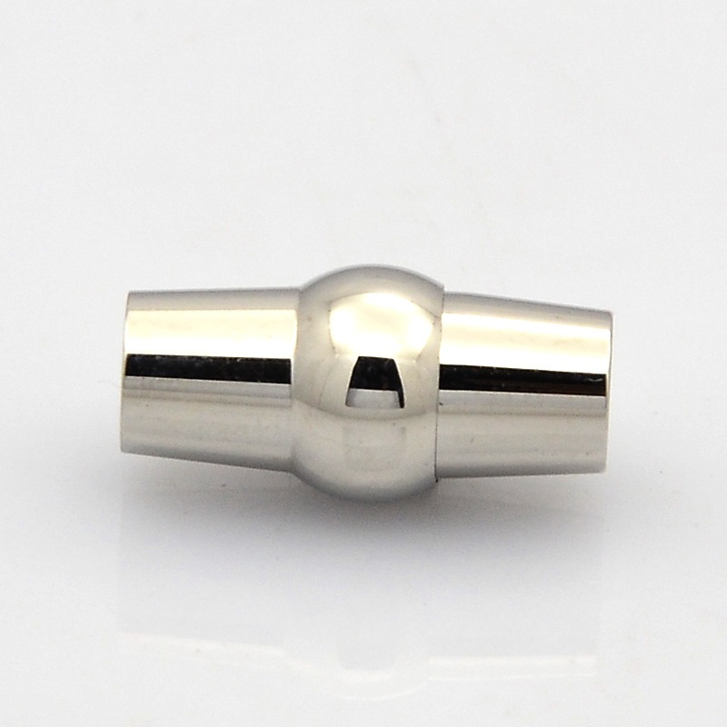 PandaHall Barrel 304 Stainless Steel Magnetic Clasps, Stainless Steel Color, 15.5x10mm, Hole: 6mm Stainless Steel Barrel