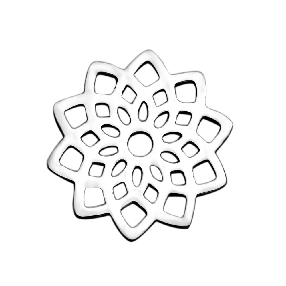 PandaHall 304 Stainless Steel Pendants, Lotus, Stainless Steel Color, 15.8x15.8x1mm, Hole: 2mm Stainless Steel Flower
