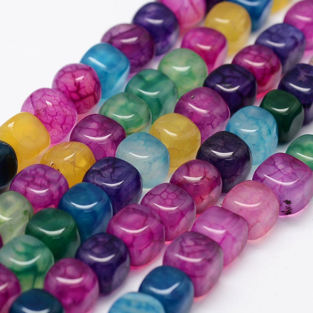 PandaHall Natural Agate Beads Strands, Dyed, Cube, Mixed Color, 8x8mm, Hole: 1.5mm, about 50pcs/strand, 14.5''(37cm) Natural Agate Cube...