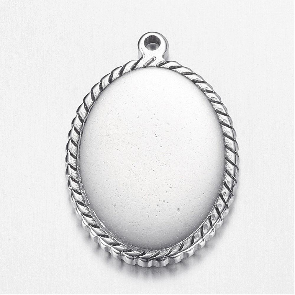 PandaHall 304 Stainless Steel Pendants, Oval, Blank Stamping Tag, Stainless Steel Color, 27x18x2.5mm, Hole: 1.5mm Stainless Steel Oval