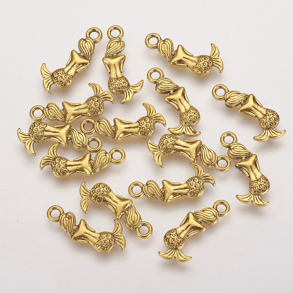 PandaHall Tibetan Style Pendants, Lead Free & Cadmium Free & Nickel Free, Mermaid, Antique Golden, 20x8.5x2mm, Hole: 2mm Alloy Human