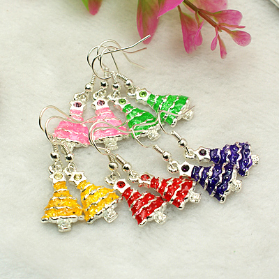 PandaHall Fashion Earrings for Christmas, with Enameled Alloy Pendants and Brass Earring Hooks, Mixed Color, 38mm Alloy Multicolor