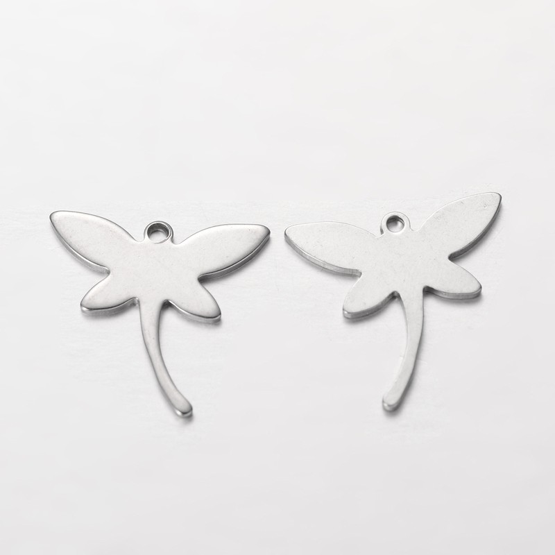 PandaHall Dragonfly 304 Stainless Steel Pendants, Stainless Steel Color, 18x18.5x1mm, Hole: 1mm Stainless Steel Dragonfly