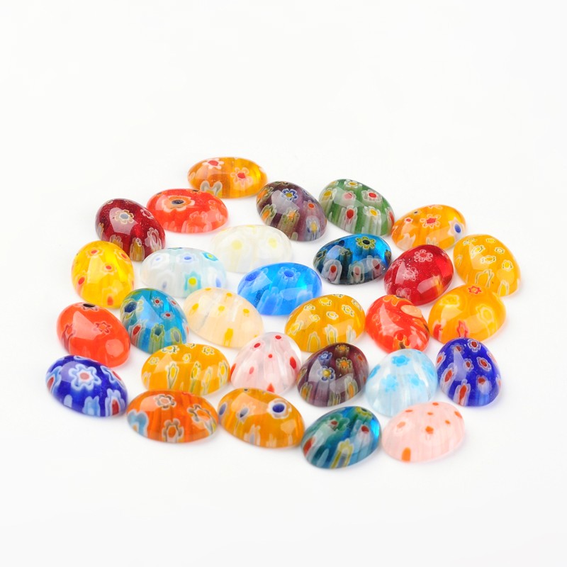 PandaHall Oval Handmade Millefiori Lampwork Cabochons, Mixed Color, 14x10x4~5mm; about 95pcs/100g Lampwork Oval Multicolor