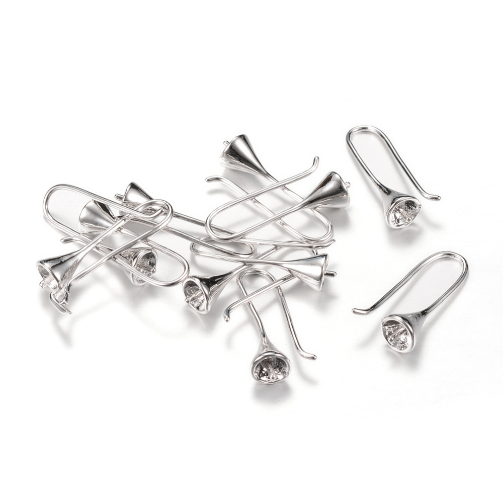 PandaHall Brass Earring Hooks, For Half Drilled Beads, Platinum, 25x6mm; Pin: 1mm Brass