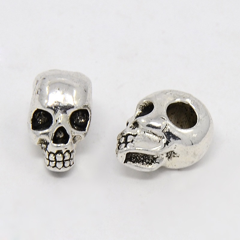 PandaHall Alloy Beads, Cadmium Free & Nickel Free & Lead Free, Halloween Jewelry Making, Skull, Antique Silver, 12x10x8mm, Hole: 4mm Alloy...