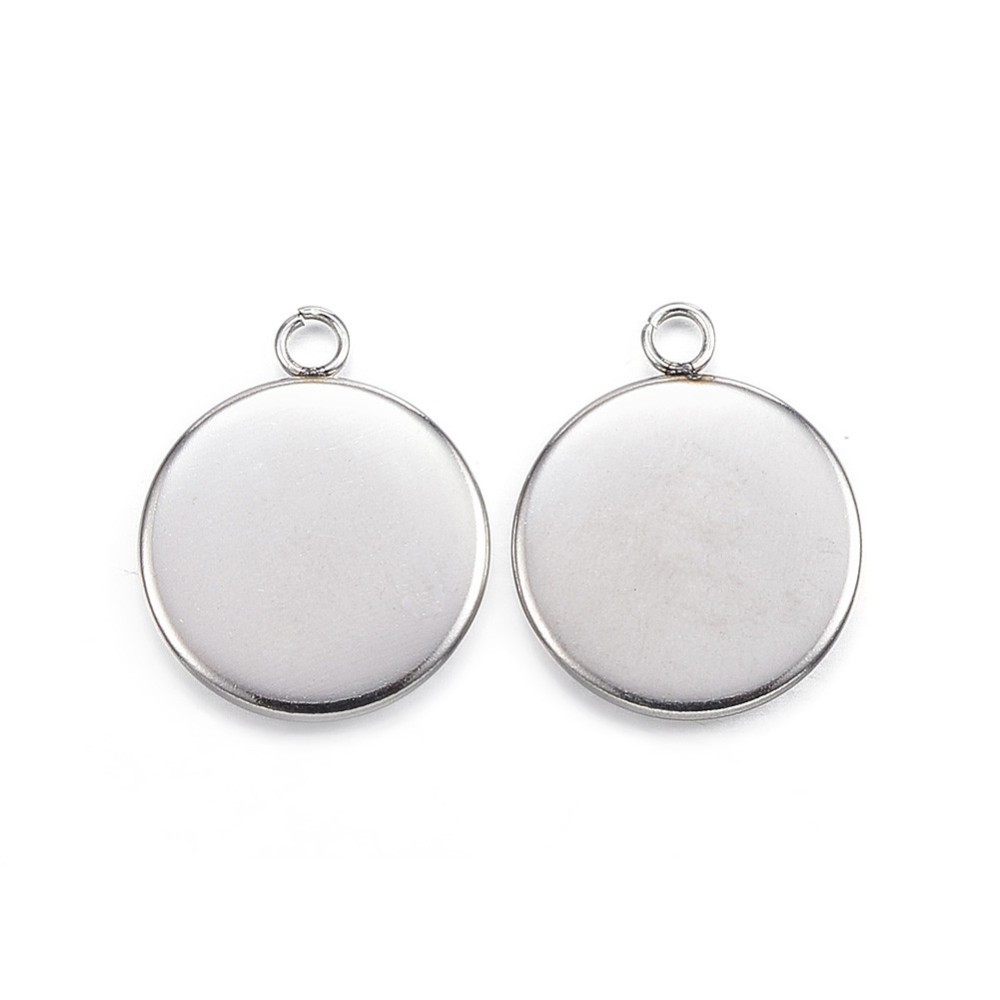 PandaHall 304 Stainless Steel Pendant Cabochon Settings, Flat Round, Stainless Steel Color, Tray: 12mm; 17x14x2mm, Hole: 2mm Stainless Steel...