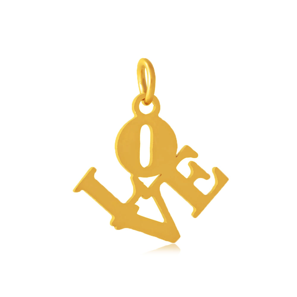 PandaHall 304 Stainless Steel Pendants, Word Love, Golden, 16x16x1mm, Hole: 3mm Stainless Steel Word