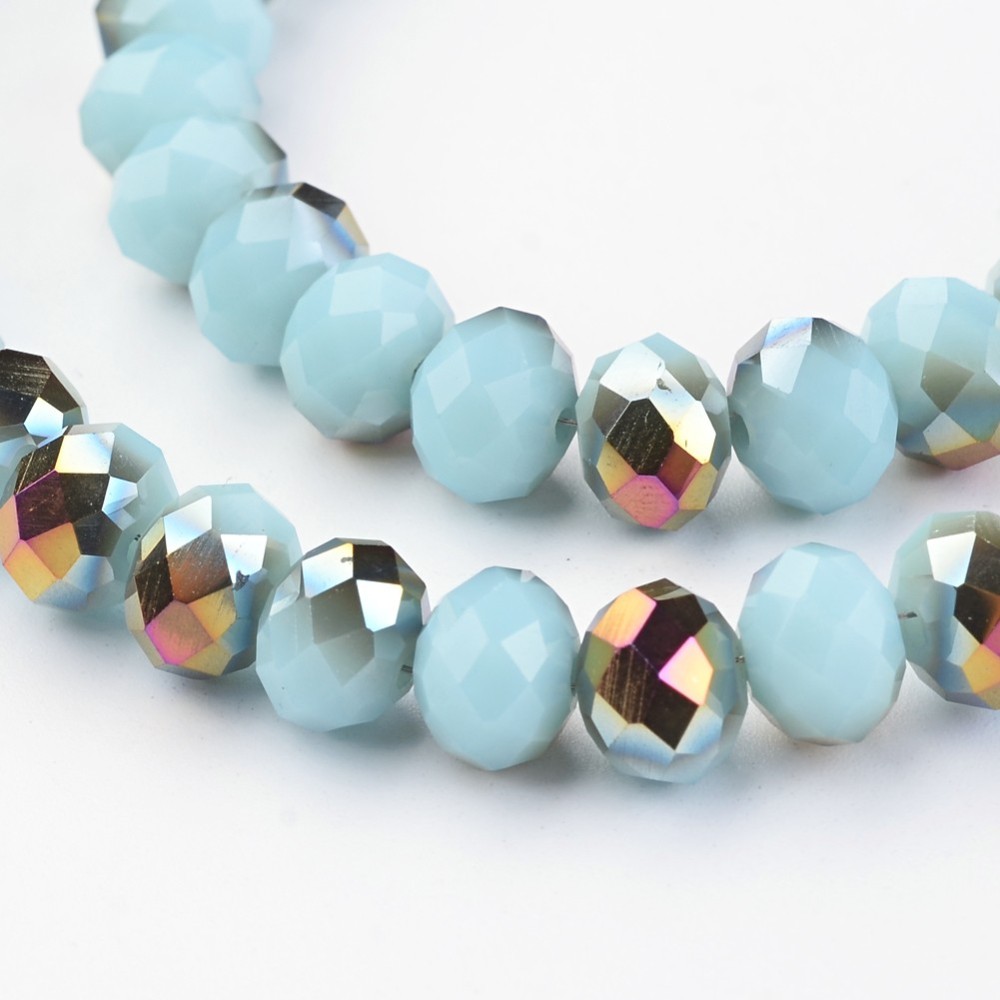 PandaHall Electroplate Glass Beads Strands,  Half Plated, Faceted Rondelle, PaleTurquoise, 8x6mm, Hole: 1mm; about 72pcs/strand, 15.7''...