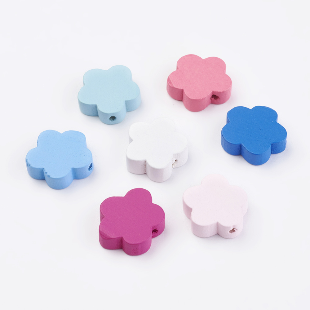 PandaHall Wood Beads, Dyed, Flower, Mixed Color, 19x20x6mm, Hole: 2mm; about 540pcs/500g Wood Flower Multicolor