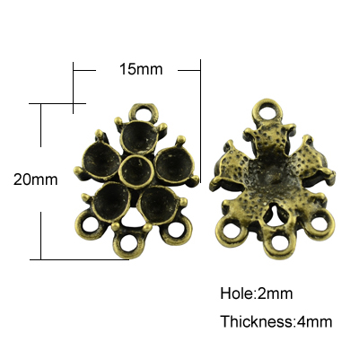 PandaHall Tibetan Style Chandelier Link Rhinestone Settings, Lead Free & Nickel Free, Flower, Antique Bronze, 20x15x4mm, Hole: 2mm; Fit for...