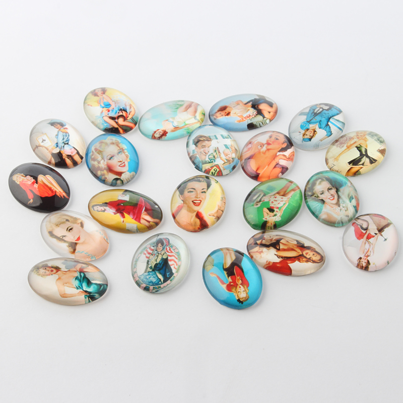 PandaHall Sexy Marilyn Monroe Theme Ornaments Glass Oval Flatback Cabochons, Mixed Color, 25x18x6mm Glass Oval Multicolor