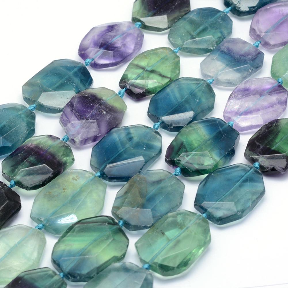 PandaHall Natural Fluorite Beads Strands, Nuggets, 24~30x19~22x7~8mm, Hole: 1.5mm; about 13pcs/strand, 16.33"(41.5cm) Fluorite Nuggets