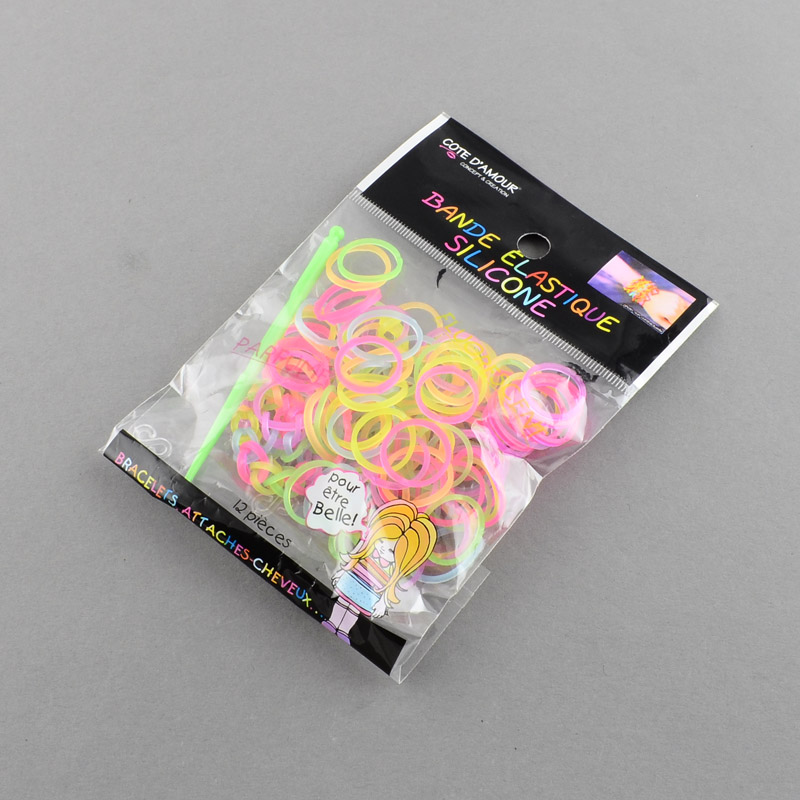 PandaHall Fluorescent Neon Color Rubber Loom Bands Refills with Accessories, Colorful, 110x100x22mm Rubber