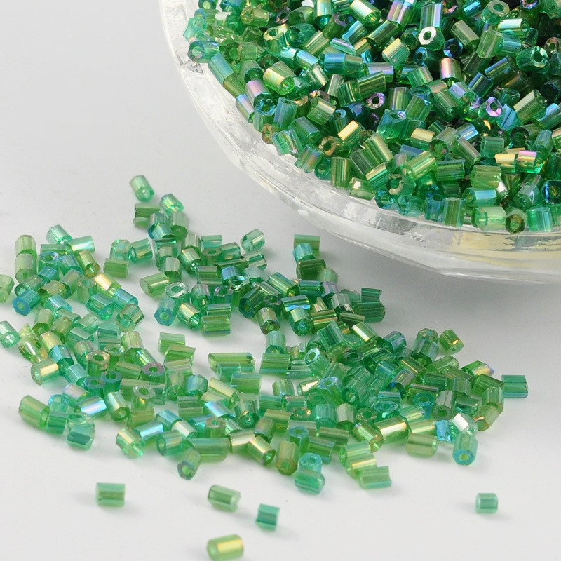 PandaHall 11/0 Glass seed beads, 2cut, Trans.Colours Rainbow, DarkGreen, Size: about 2.2mm in diameter; about 4500pcs/50g Glass Green