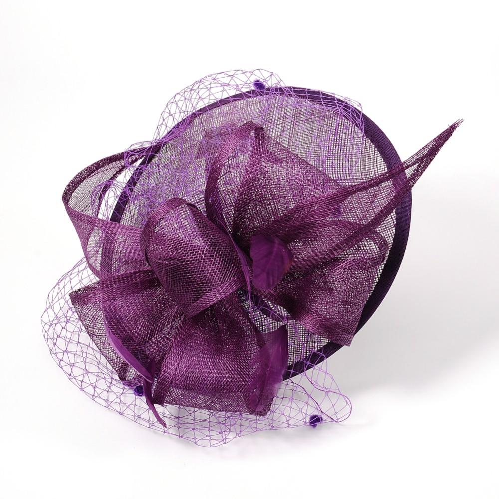 PandaHall Elegant Darkviolet Fascinators UK for Weddings, Flower Organza with Feather, 120mm Cloth Purple