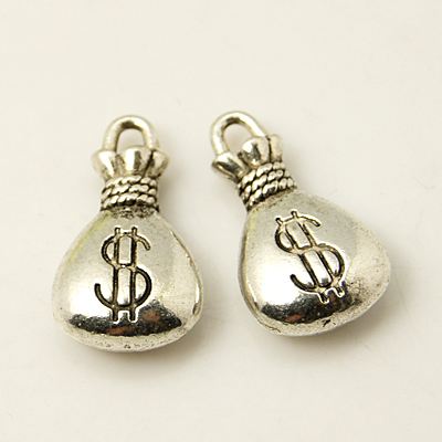 PandaHall Tibetan Style Pendants, Bag, Antique Silver, 17x10x4mm, Hole: 2mm Alloy Bag