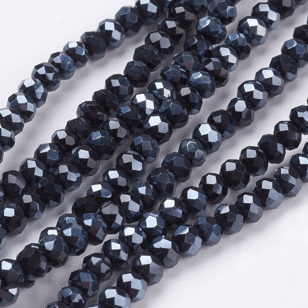 PandaHall Electroplate Glass Bead Strands, Full Plated, Faceted, Rondelle, Hematite Plated, 3x2mm, Hole: 0.5mm; about 147pcs/strand, 13"...