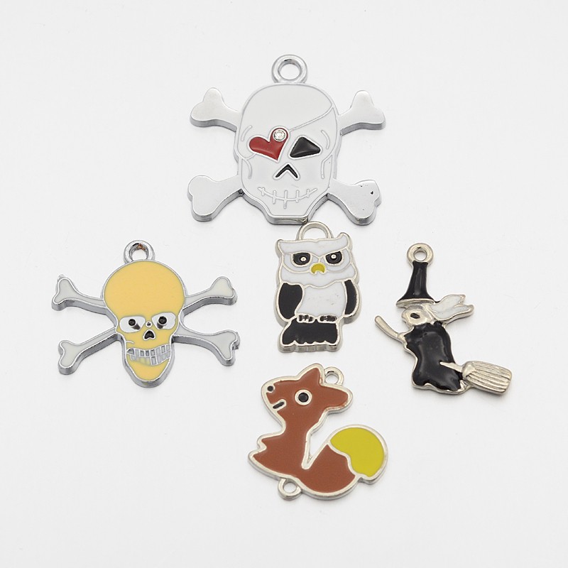 PandaHall Alloy Enamel Pendants, for Halloween, Mixed Style, Mixed Color, 24~32x15~33x1~2mm, Hole: 2~3mm Alloy+Enamel Others Multicolor