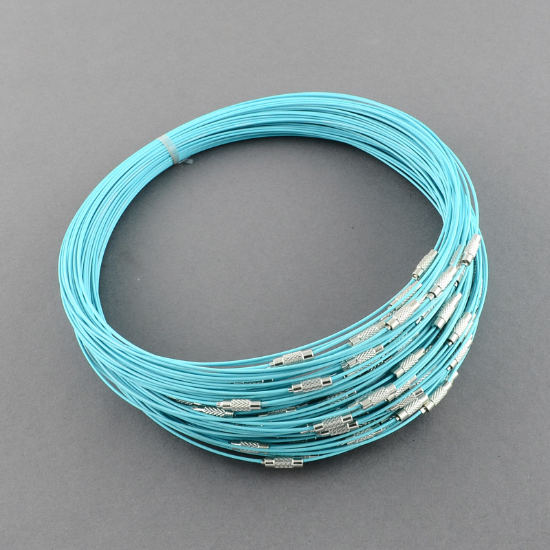 PandaHall Stainless Steel Wire Necklace Cord DIY Jewelry Making, with Brass Screw Clasp, PaleTurquoise, 17.5" Stainless Steel Cyan