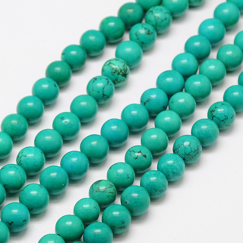 PandaHall Round Natural Sinkiang Turquoise Beads Strands, Dyed, 8mm, Hole: 1mm; about 50pcs/strand, 15.3" Sinkiang Turquoise Round Cyan