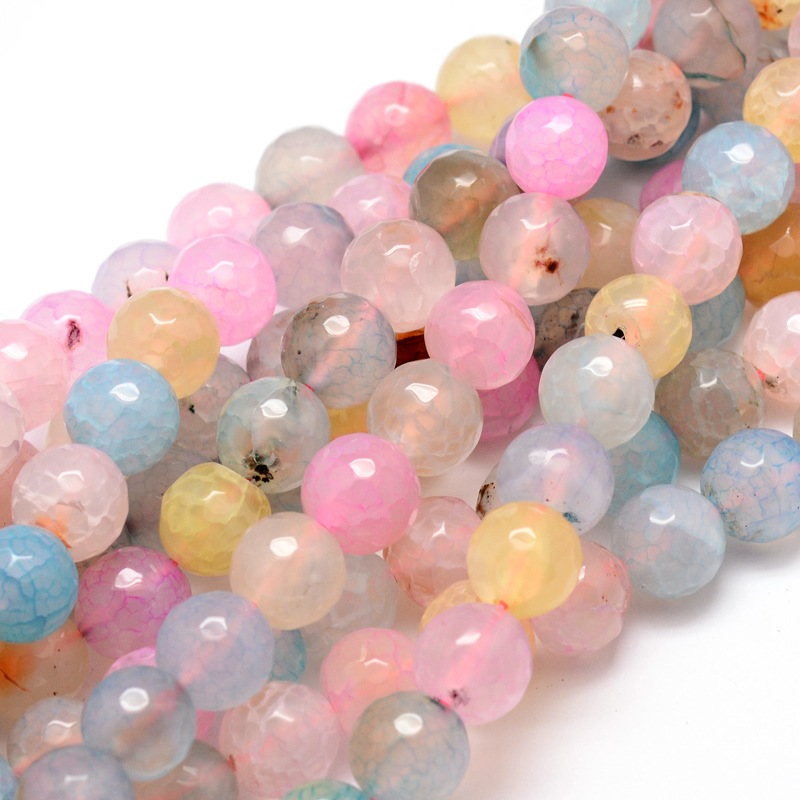PandaHall Dyed Natural Agate Faceted Round Beads Strands, Colorful, 8mm, Hole: 1mm; about 48pcs/strand, 15.3" Natural Agate Round