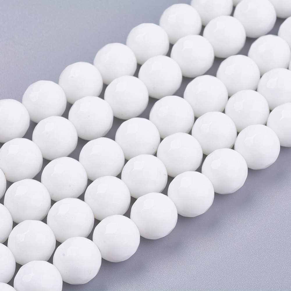 PandaHall Natural Jade Bead Strands, Dyed, Faceted, Round, White, 10mm; Hole: 1mm; 38pcs/strand, 14.5" Other Jade Round White