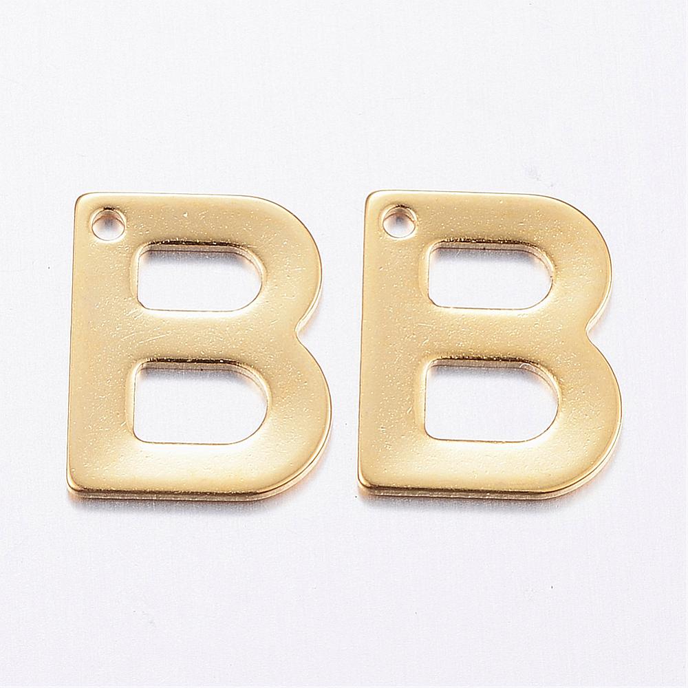 PandaHall 304 Stainless Steel Charms, Letter.B, Golden, 11x9x0.8mm, Hole: 1mm Stainless Steel Alphabet