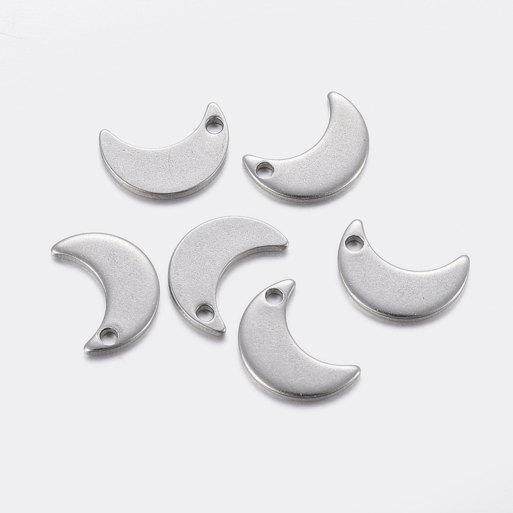 PandaHall 304 Stainless Steel Charms, Moon, Stainless Steel Color, 10x7x1mm, Hole: 1mm Stainless Steel Moon