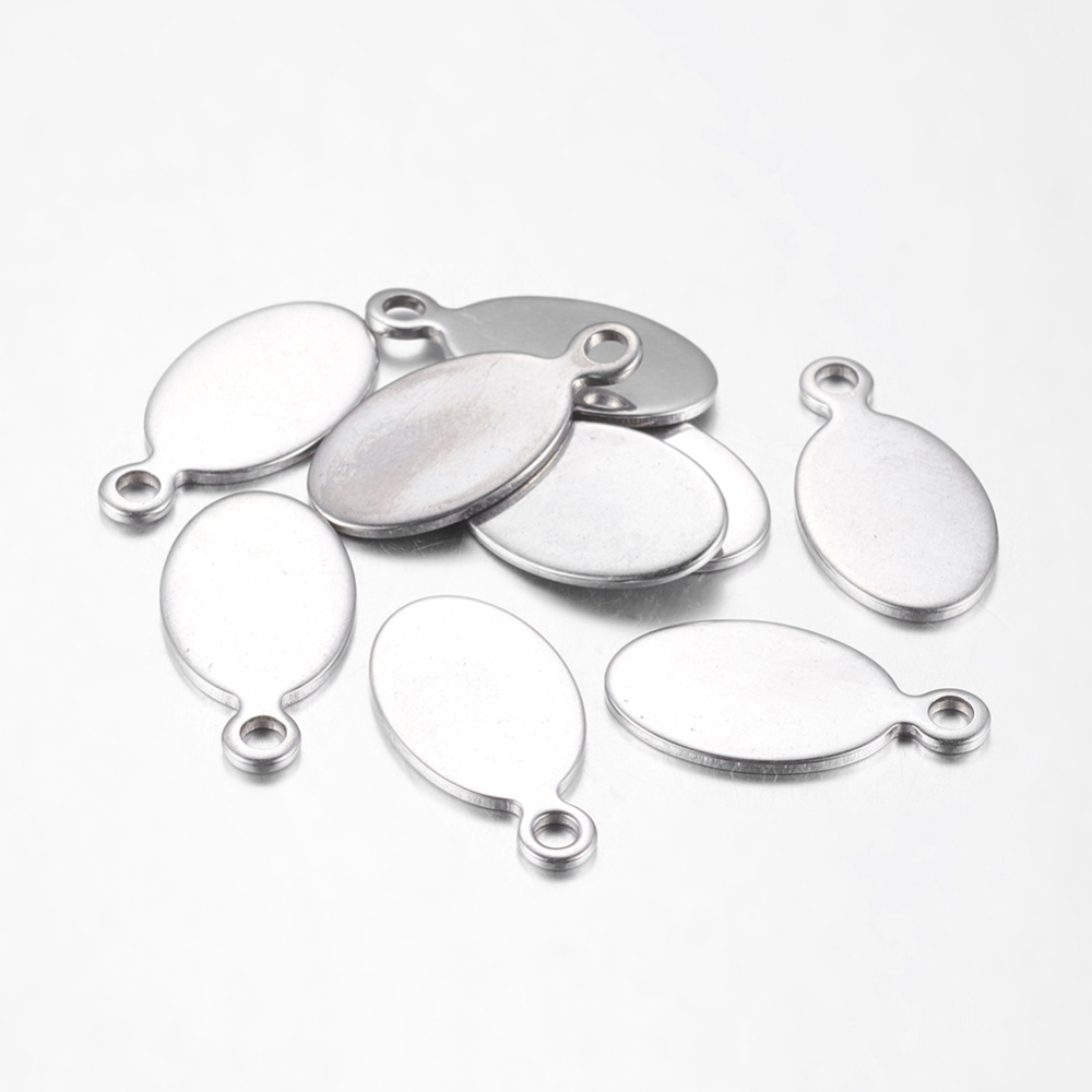 PandaHall 304 Stainless Steel Blank Stamping Tag Pendants, 20x10x1mm, Hole: 2mm Stainless Steel Oval