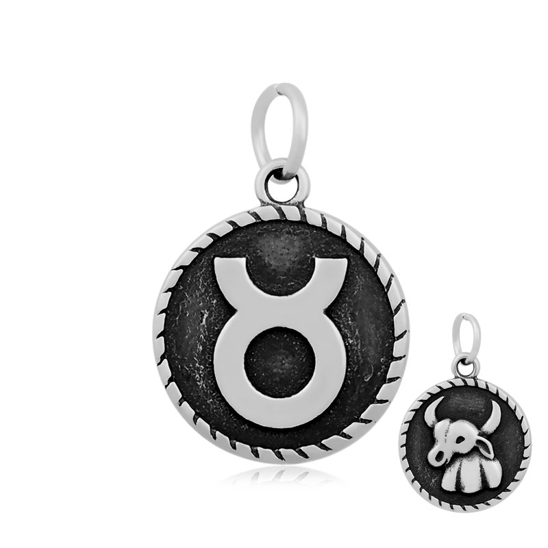 PandaHall 316 Stainless Steel Pendants, Flat Round, with Constellation/Zodiac Sign, Antique Silver, Taurus, 21x18x3mm, Hole: 5mm Stainless...