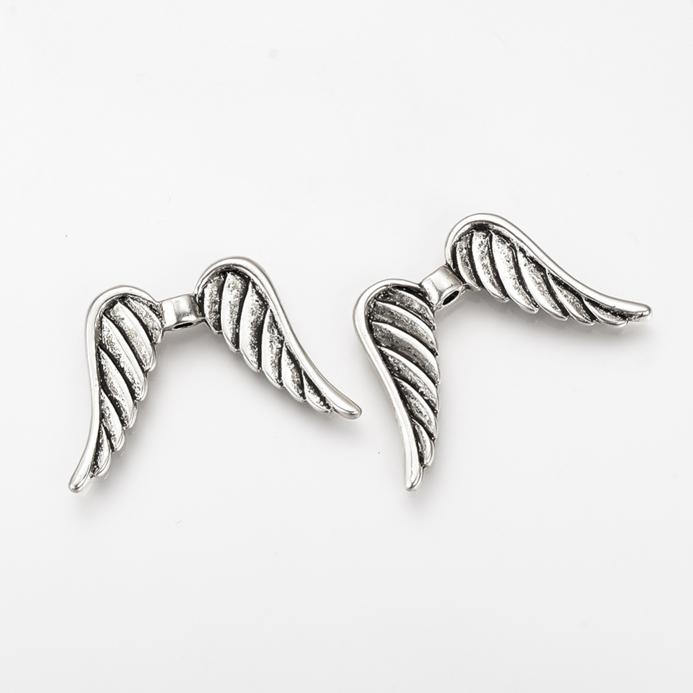 PandaHall Tibetan Style Alloy Beads, Wing, Cadmium Free & Lead Free, Antique Silver, 23x35x4.5mm, Hole: 2mm Alloy Wing