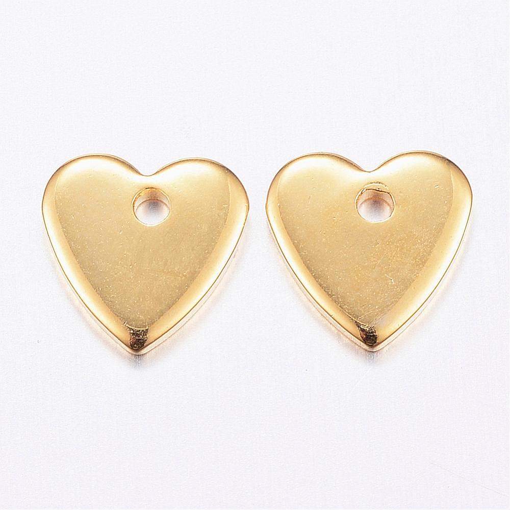 PandaHall 304 Stainless Steel Charms, Heart, Golden, 7x7x1mm, Hole: 1mm Stainless Steel Heart