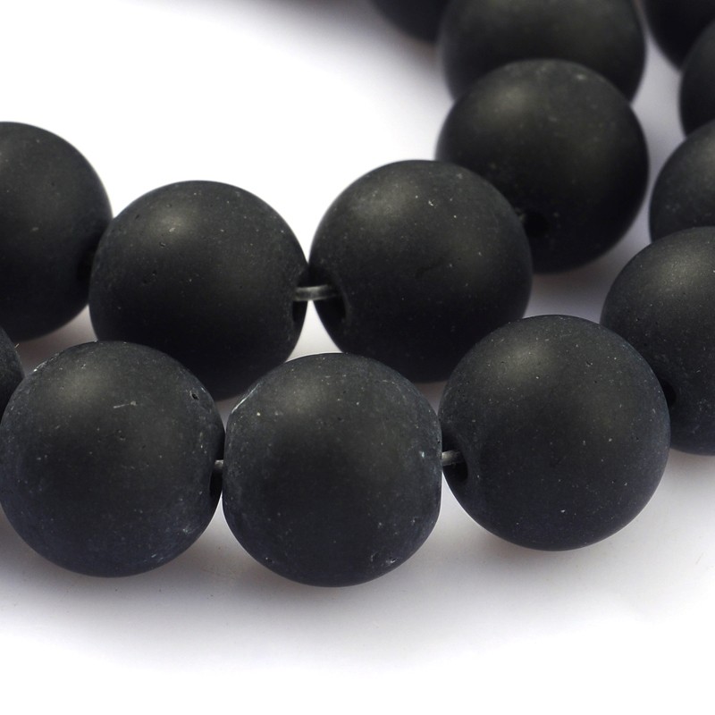 PandaHall Frosted Glass Round Bead Strands, Dyed, Black, 10mm, Hole: 1mm; about 33pcs/strand, 11.8" Glass Round Black