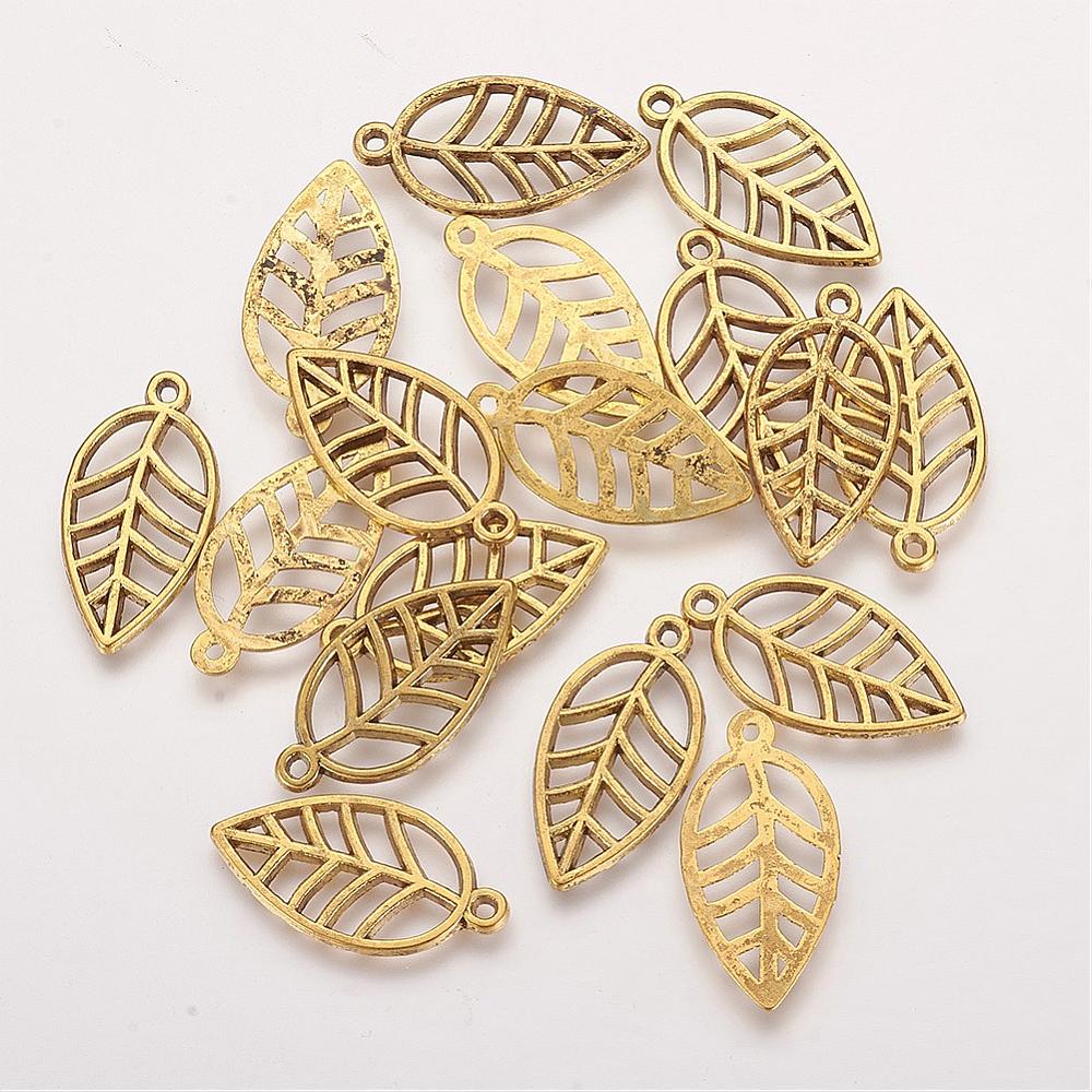 PandaHall Tibetan Style Pendants, Lead Free & Nickel Free & Cadmium Free, Leaf, Antique Golden, 23x12x1mm, Hole: 1mm Alloy Leaf