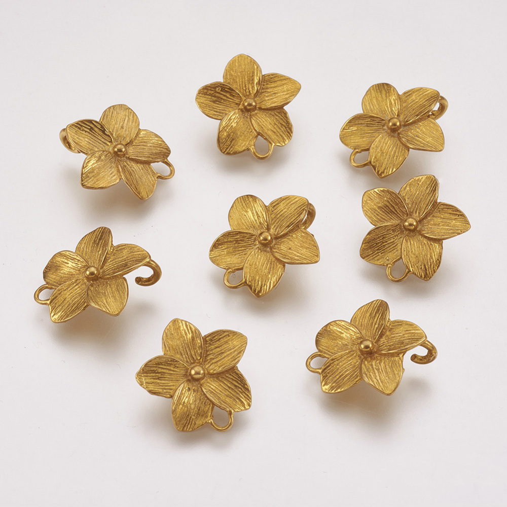 PandaHall Brass Links, Flower, Unplated, Nickel Free Size: about 15mm wide, 16mm long, 5mm thick, hole: 2mm Brass Flower