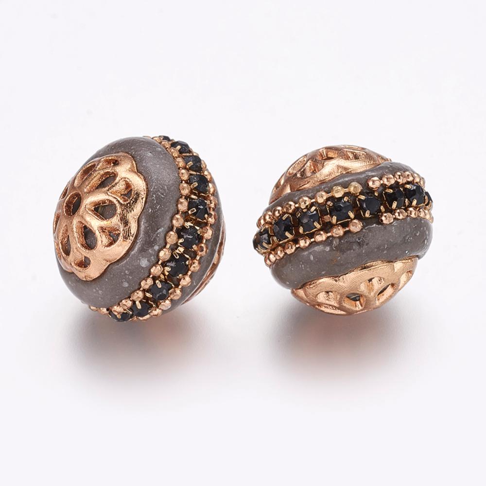 PandaHall Round Handmade Grade A Rhinestone Indonesia Beads, with Alloy Antique Golden Metal Color Cores, DarkKhaki, 17.5x16mm, Hole: 2mm...