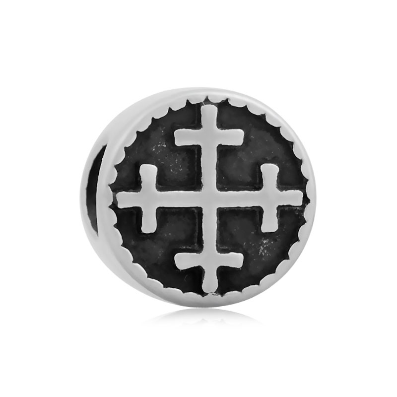 PandaHall 304 Stainless Steel European Beads, Large Hole Beads, Flat Round with Cross, Antique Silver, 11x8mm, Hole: 4.5mm Stainless Steel...