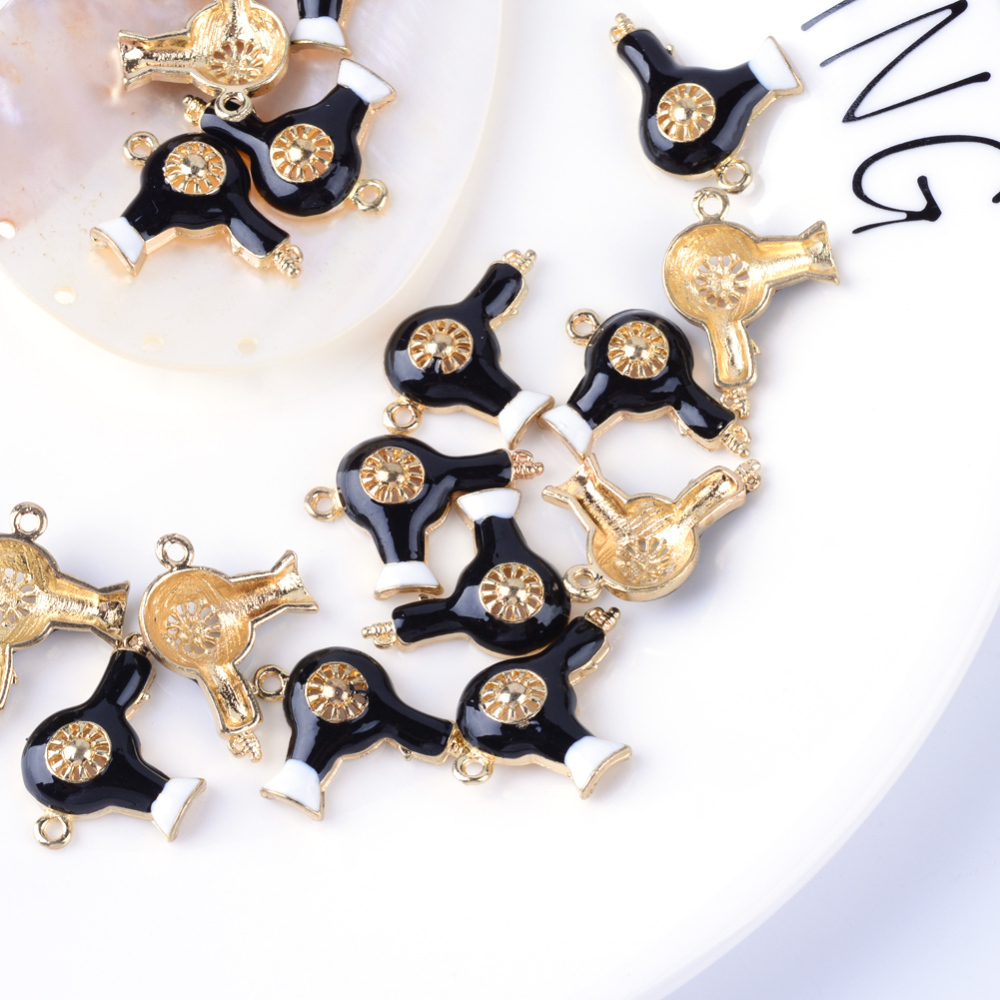 PandaHall Blow Drier Alloy Enamel Pendants, Black, 27x20x6mm, Hole: 1.5mm Alloy+Enamel Electrical Appliance Black