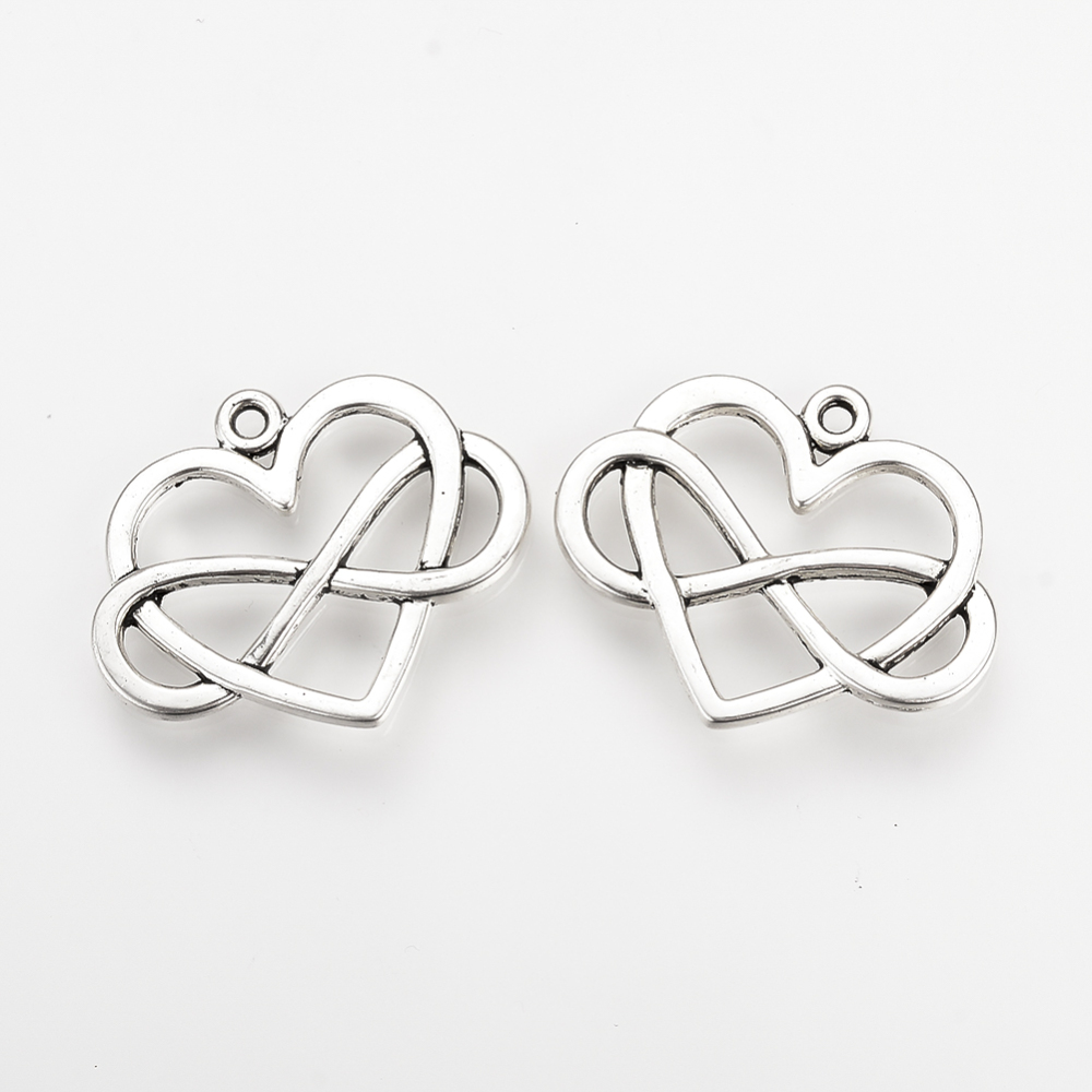 PandaHall Tibetan Style Alloy Pendants, Heart and Infinity, Polyamory Charm, Cadmium Free & Nickel Free & Lead Free, Antique Silver...