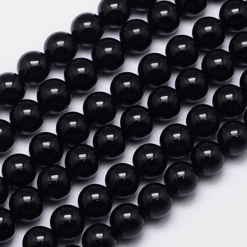 PandaHall Natural Black Tourmaline Round Bead Strands, Grade AB+, 10mm, Hole: 1mm; about 40pcs/strand, 15.5" Tourmaline Round